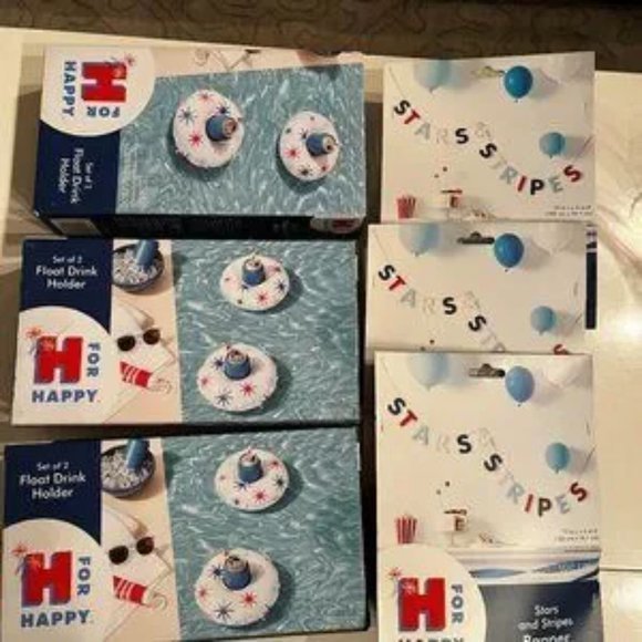 4th of July Decorations -3 Banners & 6 Inflatable Float Drink Holders (new) (ps) - Picture 7 of 8